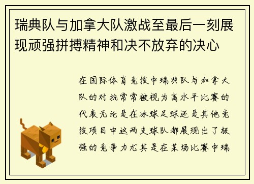 瑞典队与加拿大队激战至最后一刻展现顽强拼搏精神和决不放弃的决心